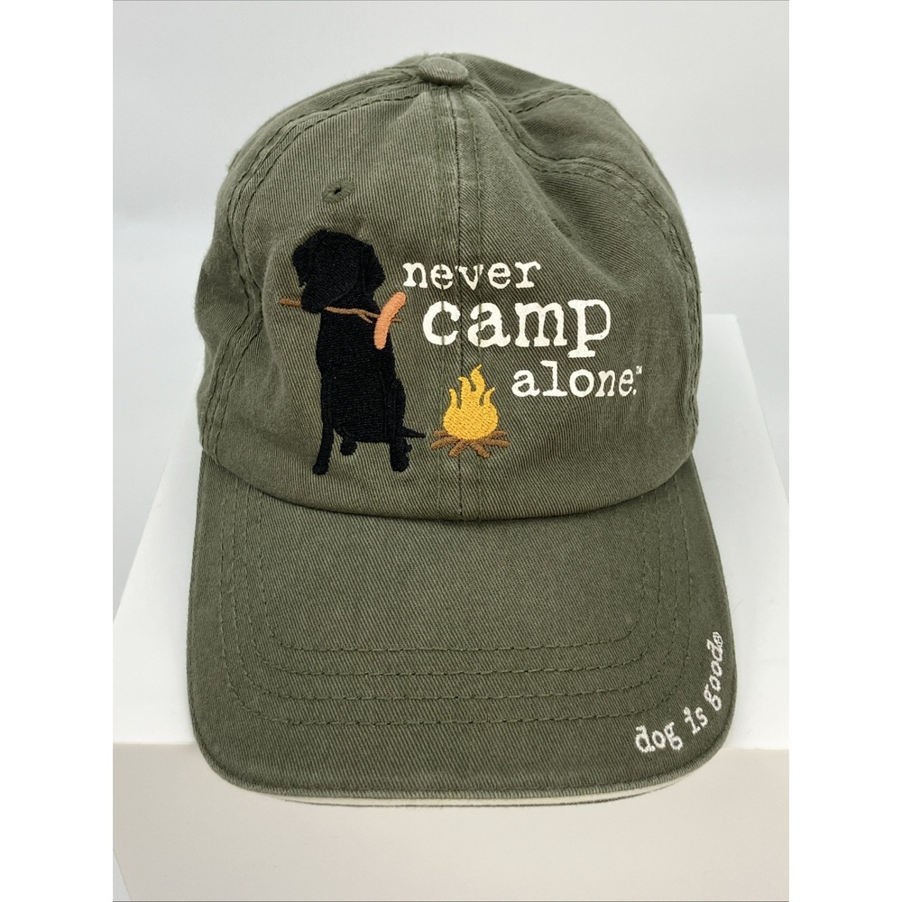 Dog Is Good Never Camp Alone Strap Back Dad Hat Adjustable Cap Dog Lover Camping